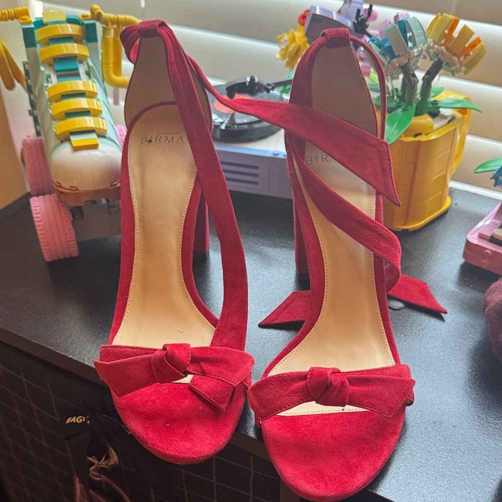 Alexandre Birman Red Suede Knot Ankle-Tie Sandals